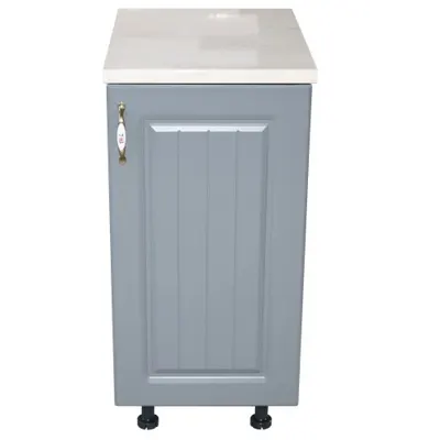 Corp inferior cu 1 Usa Zebra, Alb/MDF Gri, si blat Travertin 40 x 85 x 60