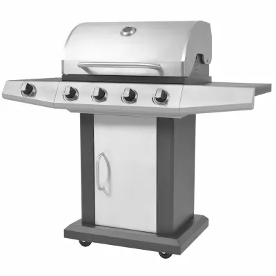 vidaXL Grătar de Barbecue pe Gaz Argintiu Oțel cu furtun metalic
