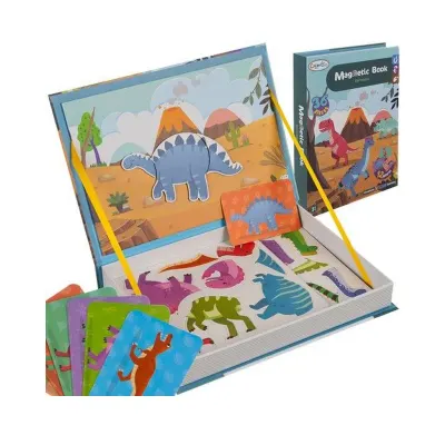 Joc educativ magnetic, puzzle dinozauri, 36 magneti diferiti, 6 cartonase fata-verso, multicolor