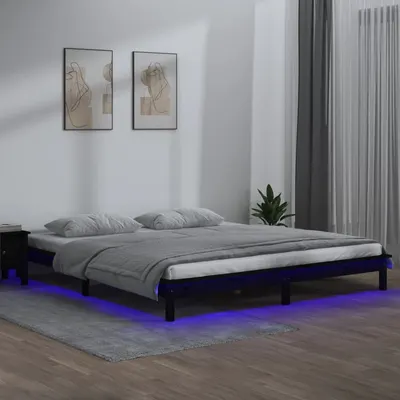 vidaXL Cadru de pat cu LED, negru, 200x200 cm, lemn masiv