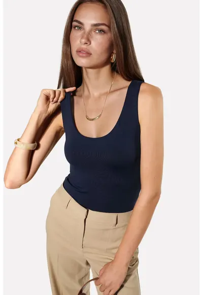 Top Cami tricotat - albastru marin - regular fit - 93% poliamida - 7% elastan