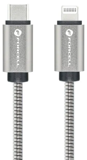 Cablu Forcell - F-Energy Metal C238, USB-C/Lightning, 27W, 1 m, argintiu