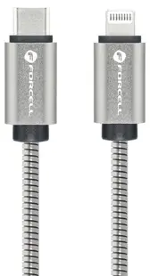 Cablu Forcell - F-Energy Metal C238, USB-C/Lightning, 27W, 1 m, argintiu