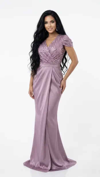 Rochie lunga din tafta cu slit si falduri in lateral