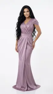 Rochie lunga din tafta cu slit si falduri in lateral