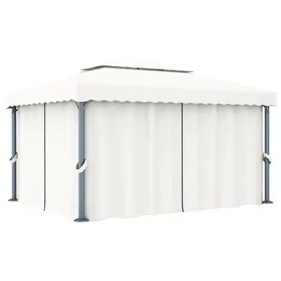 vidaXL Pavilion cu perdea, alb crem, 4 x 3 m, aluminiu