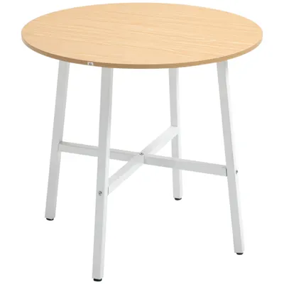 HOMCOM Masă de sufragerie, stil industrial, design rotunjit, stabilă până la 60 kg, Ø80 x 76H cm, lemn natural/Alb | Aosom Romania