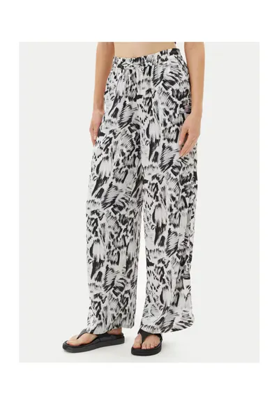 Pantaloni largi pentru dama stofa - negru/alb