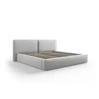 Pat matrimonial gri deschis tapițat cu spațiu de depozitare și somieră 200x200 cm Arendal – Cosmopolitan Design