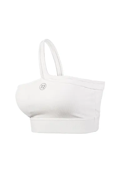 Top crop cu decolteu pe un umar pentru fitness Adore - Alb