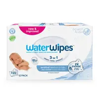 Set 12 pachete servetele umede, Water Wipes, Pentru bebe, Biodegradabile, Apa, extract de fructe, 60 de bucati/pachet, Pentru ingrijire 100% naturala, Fara alcool, plastic si parfum, 720 bucati