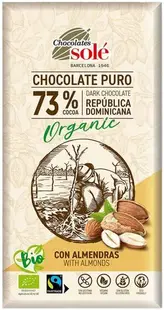 Ciocolată neagră organică cu migdale, 73% cacao, 150 g, Chocolates Solé