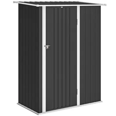 Outsunny Căsuță de Grădină 1.07m² din Oțel Zincat, Adăpost pentru Unelte cu Ușă Blocabilă, Acoperiș Înclinat, 142x86x189 cm, Gri Închis | Aosom Romania