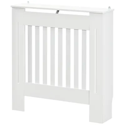 HOMCOM Mască pentru Calorifer din Lemn cu Lamele Verticale și Raft Superior, 78x19x81 cm, Alb | Aosom Romania