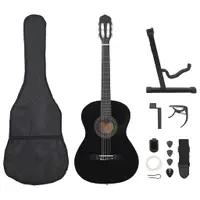 vidaXL Set de chitară clasică începători, 12 piese, negru, 4/4 39"