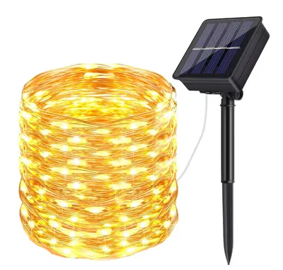 Instalatie solara 30 metri cu 300 LED fir CUPRU telecomanda ALB CALD 1500 21