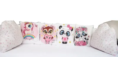 Set 6 pernute pentru patut cu panglici Nichiduta Happy Animals Pink
