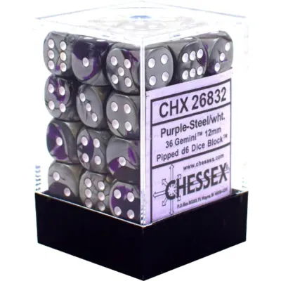 Set 36 Zaruri Chessex Gemini 12mm d6 Dice Blocks with pips - Mov-Otel/Alb