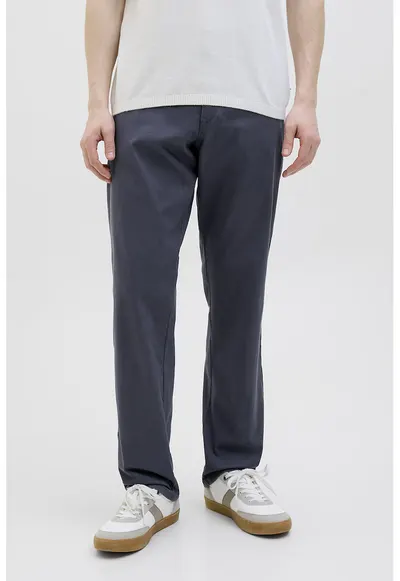 Pantaloni uni cu croiala dreapta si buzunare laterale - Bleumarin