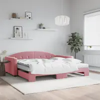 Gossi pat de zi cu extensie si saltea, roz, 100x200 cm, catifea