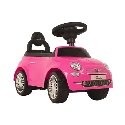 Vehicul ride-on, BabyTrold, Model Fiat 500, Cu muzica si claxon, Spatiu pentru depozitare, 61x28x29 cm, 12 luni+, Roz