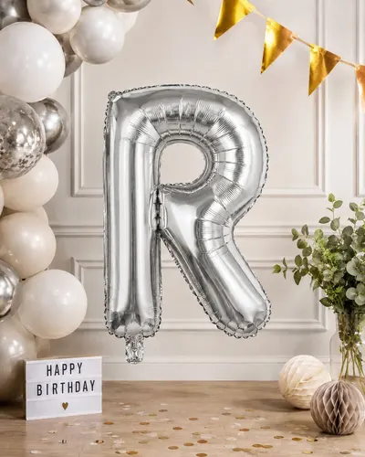 Balon din folie aluminiu, Litera R, Argintiu, Gigant 81 cm (32 inch)