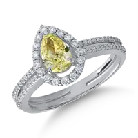 Inel din aur alb cu diamant fancy multicolor pear de 0.7ct si diamante transparente de 0.3ct
