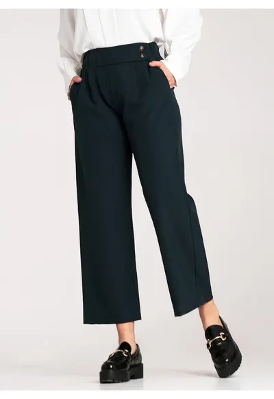 Pantaloni dama albastru inchis - eleganti - talie inalta - poliester/elastan