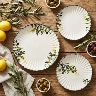 Set de servire ceramic Morello - New Olives, 18 piese
