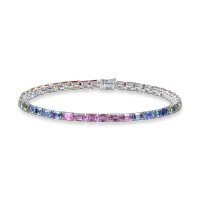 Bratara tennis din aur alb cu safire multicolore rectangulare de 10.9ct