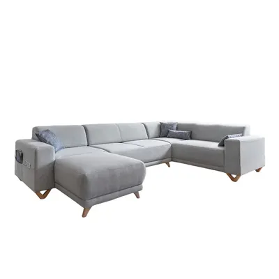 Colțar gri deschis extensibil/cu spațiu de depozitare (cu colț pe partea dreaptă/în formă de "U") Classy Sophie – Miuform