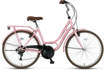 Bicicleta City Umit Stitch Lady, culoare roz, roata 24 , cadru otel, frana V-Brake