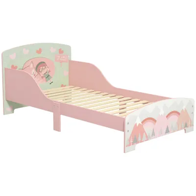 ZONEKIZ Pat pentru Copii 3-6 Ani cu Margini Înălțate și Model cu Animale, 77x143x60 cm, Roz | Aosom Romania
