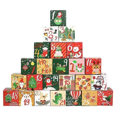 Set 24 cutii pătrate diferite pentru Crăciun 7x7x7cm - Default Title