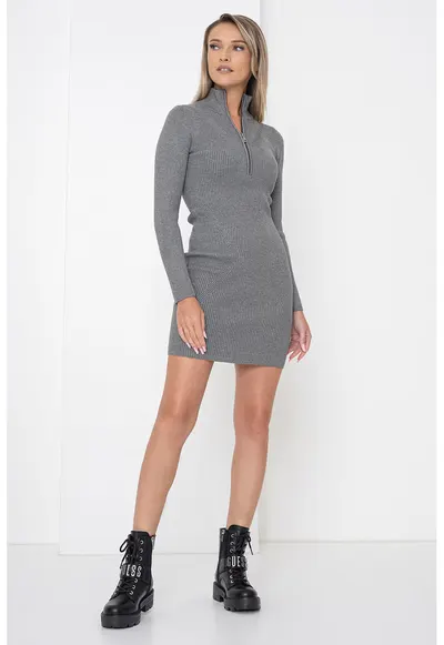 Rochie din tricot cu fermoar scurt - Gri
