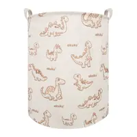 Cos pliabil textil Akuku Dino pentru jucariihaine cu manere practice,interior impermeabil,dimensiune 37x43 cm,supraimprimare cu desene