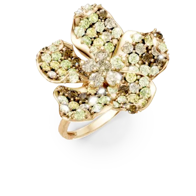 Inel floare din aur galben cu diamante multicolore de 2.6ct