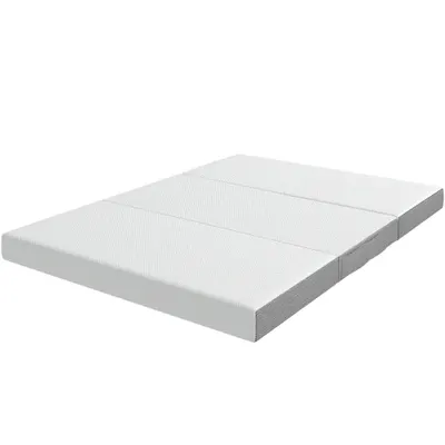 HOMCOM Saltea pliabilă în 3 părți, 140x190x15cm, Saltea de oaspeți din spumă cu memorie infuzată cu gel, Alb | Aosom Romania