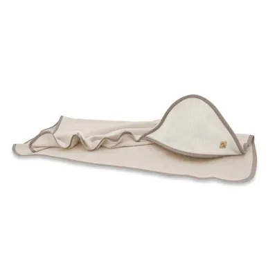 Prosop cu gluga Qmini Beige, 100x100 cm, din bambus si bumbac interlock