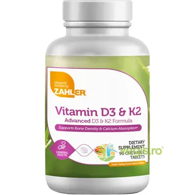 Vitamina D3+K2 Formula Avansata pentru Absorbtie Superioara 90tb masticabile