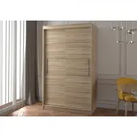 Dulap NEOMI 06, usi glisante, 6 rafturi, bara de haine, sonoma, 120x61x200 cm