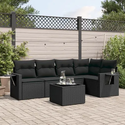 Gossi set mobilier de gradina cu perne, 6 piese, negru, poliratan