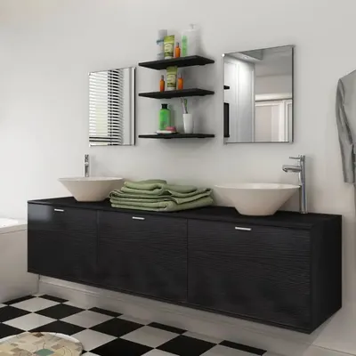 Gossi set mobilier baie format din 8 piese cu chiuvete incluse, negru