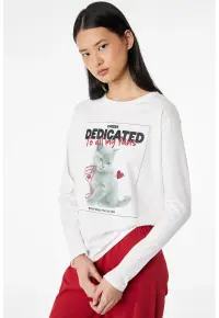 Pijama de bumbac cu imprimeu grafic - Alb/Rosu vermillion
