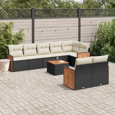 Gossi set mobilier de gradina cu perne, 9 piese, negru, poliratan