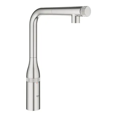 Baterie bucatarie Grohe Essence Smartcontrol 31615DC0, 3/8, pipa inalta, tip L, dus extractabil, 2 functii, control push&turn, pivotanta, limitator, supersteel, Argintiu