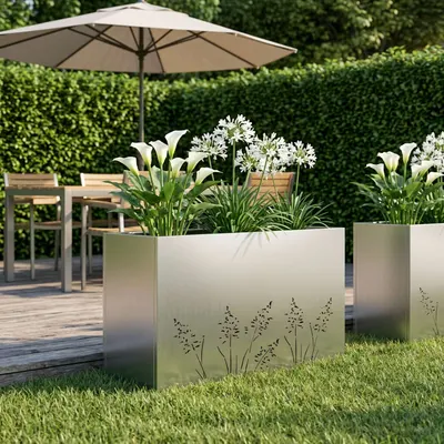 vidaXL Vază pentru Grădină Argintiu 80 x 20 x 49 cm Oţel inoxidabil