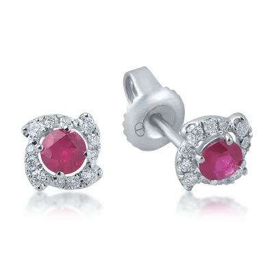 Cercei din aur alb cu rubine de 0.46ct si diamante de 0.17ct