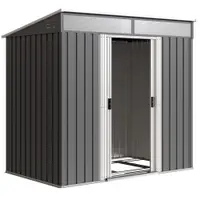 Outsunny Magazie 6,5 x 4 FT din metal galvanizat cu fundatie pentru gradina, Depozit cu incuietoare pentru unelte, Gri