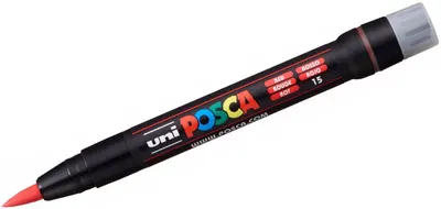 Marker permanent cu pensula Uni Posca - PCF-350, rosu